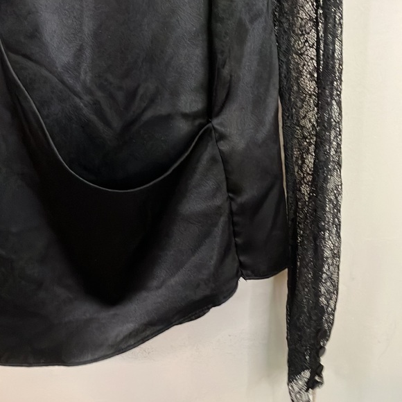 Jonathan Simkhai black silk faux wrap top with lace sleeves - Picture 7 of 12